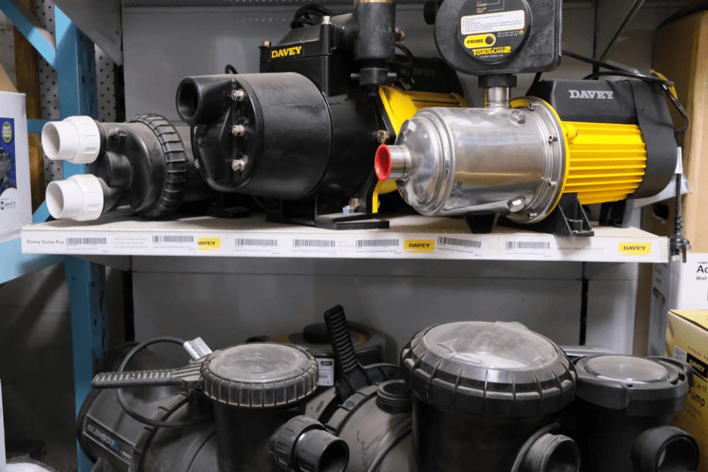 Display of water pumps and tanks for rural and farm use, at Murrumbateman Rural Supplies for Yass Valley